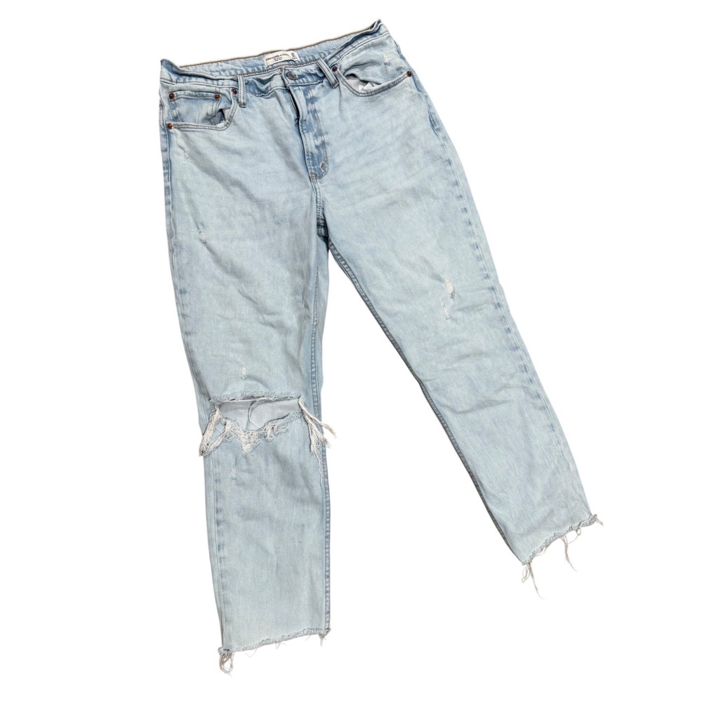 Abercrombie & Fitch The Skinny High Rise Light Wash Distressed Jeans Size 30/10R